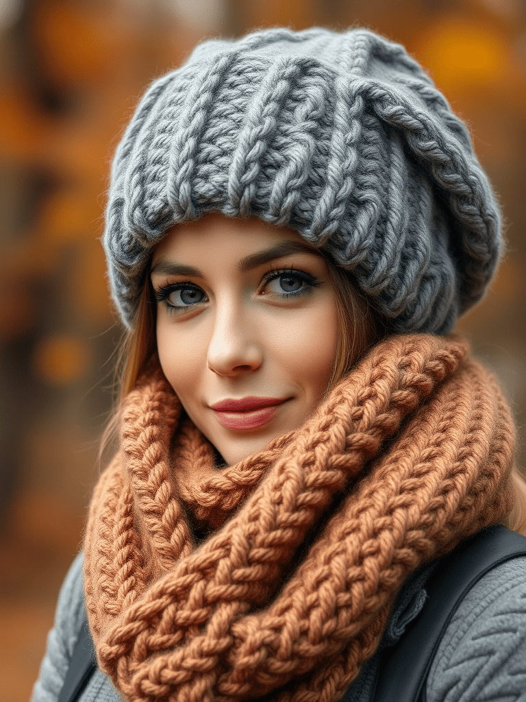 Boho fall outfit: Slouchy beanie with chunky scarf