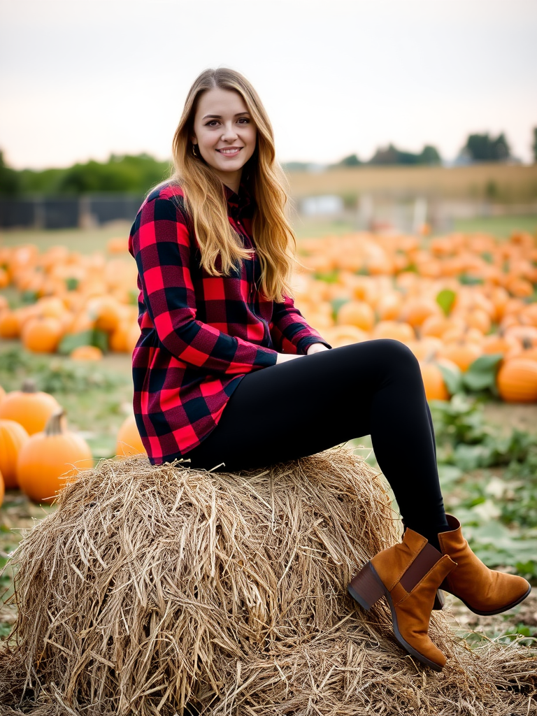 Woman in flannel shirt and leggings for casual fall outfit
